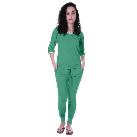 

Moomaya Womens Plain Nightwear Set w/ Pyjama Cotton Sleepwear 2 Pcs Nightdresses