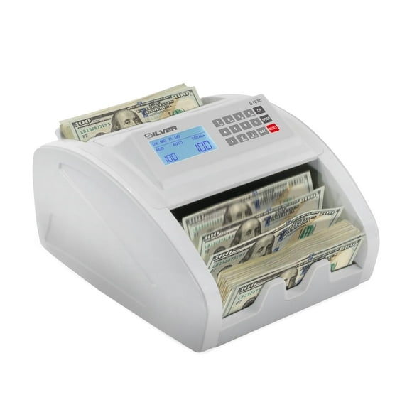 Silver by AccuBANKER Money Counter Machine UV/MG/IR/DD/DBL/HLF/CHN Counterfeit Money Detection Bill Counter with LCD Display, S1070