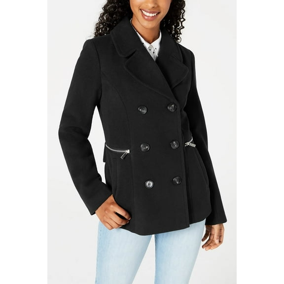 Maralyn & Me Women's Double Breasted Peacoat Black Size Small