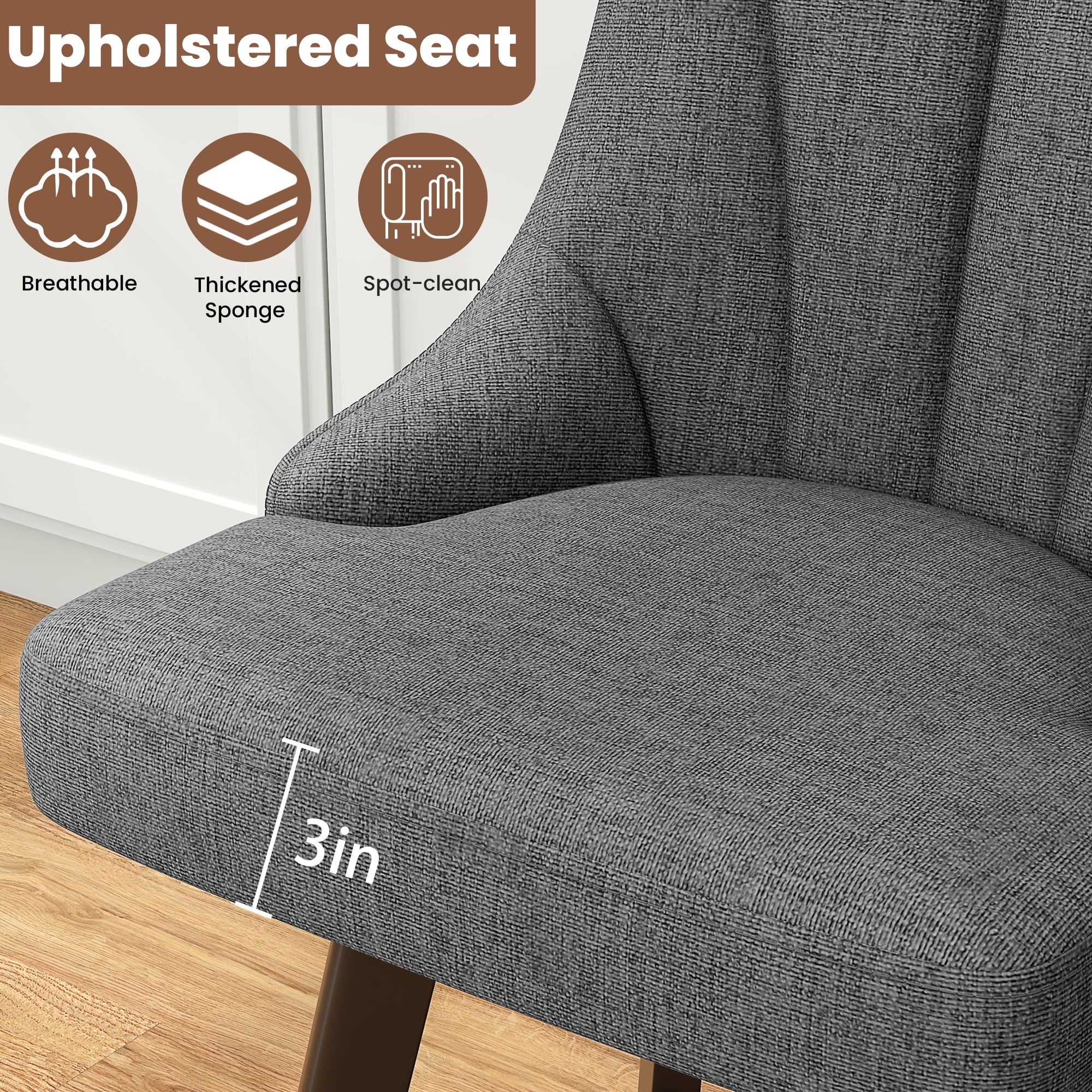 LainTene 24" Counter Height Swivel Bar Stools Set of 3, Fabric Upholstered Counter Barstools with Solid Wood Legs and Backs for Kitchen Island, Home Bar