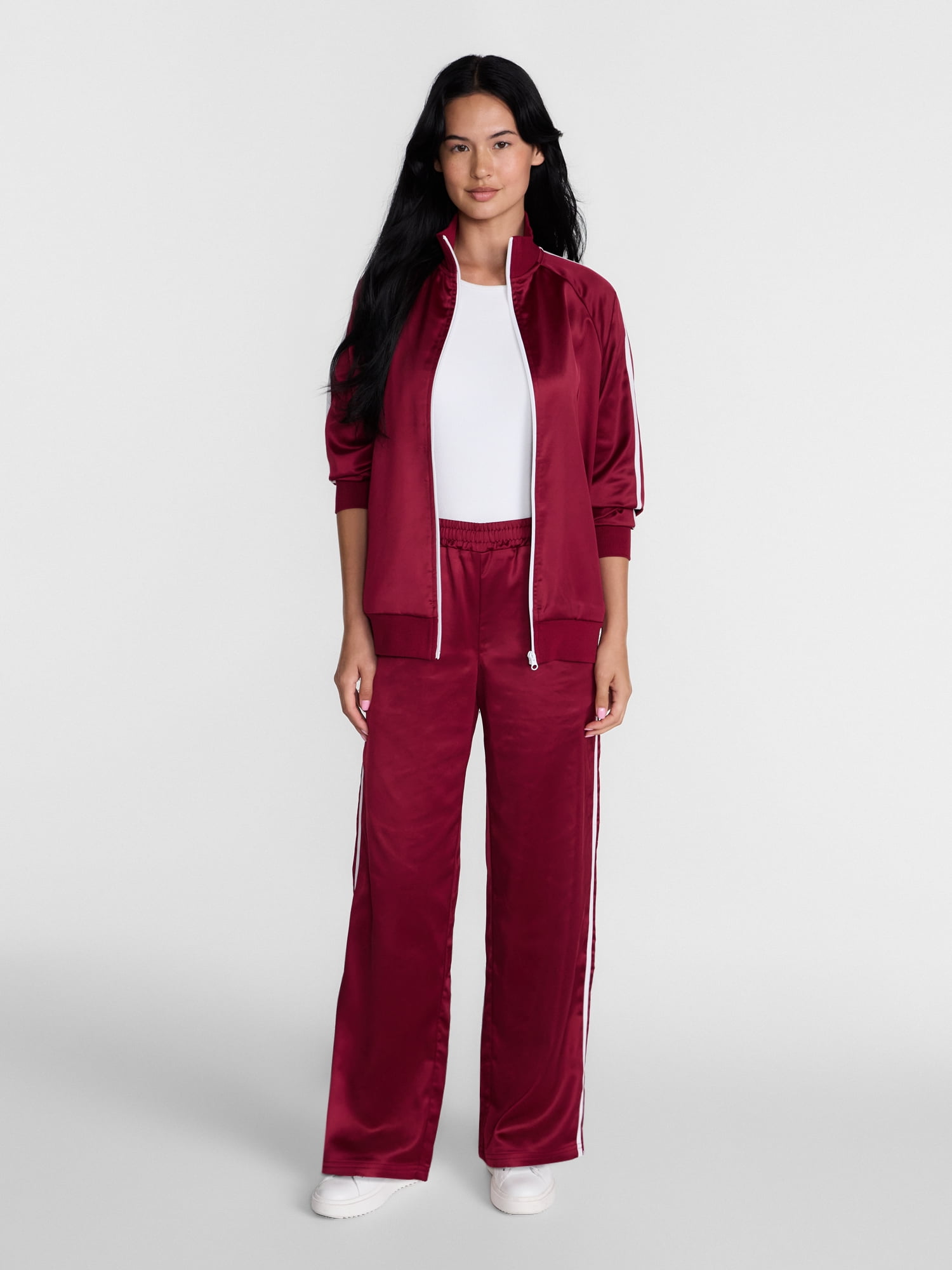 Madden NYC Women's Satin Track Jacket with Racing Stripes, Sizes XXS-XXL