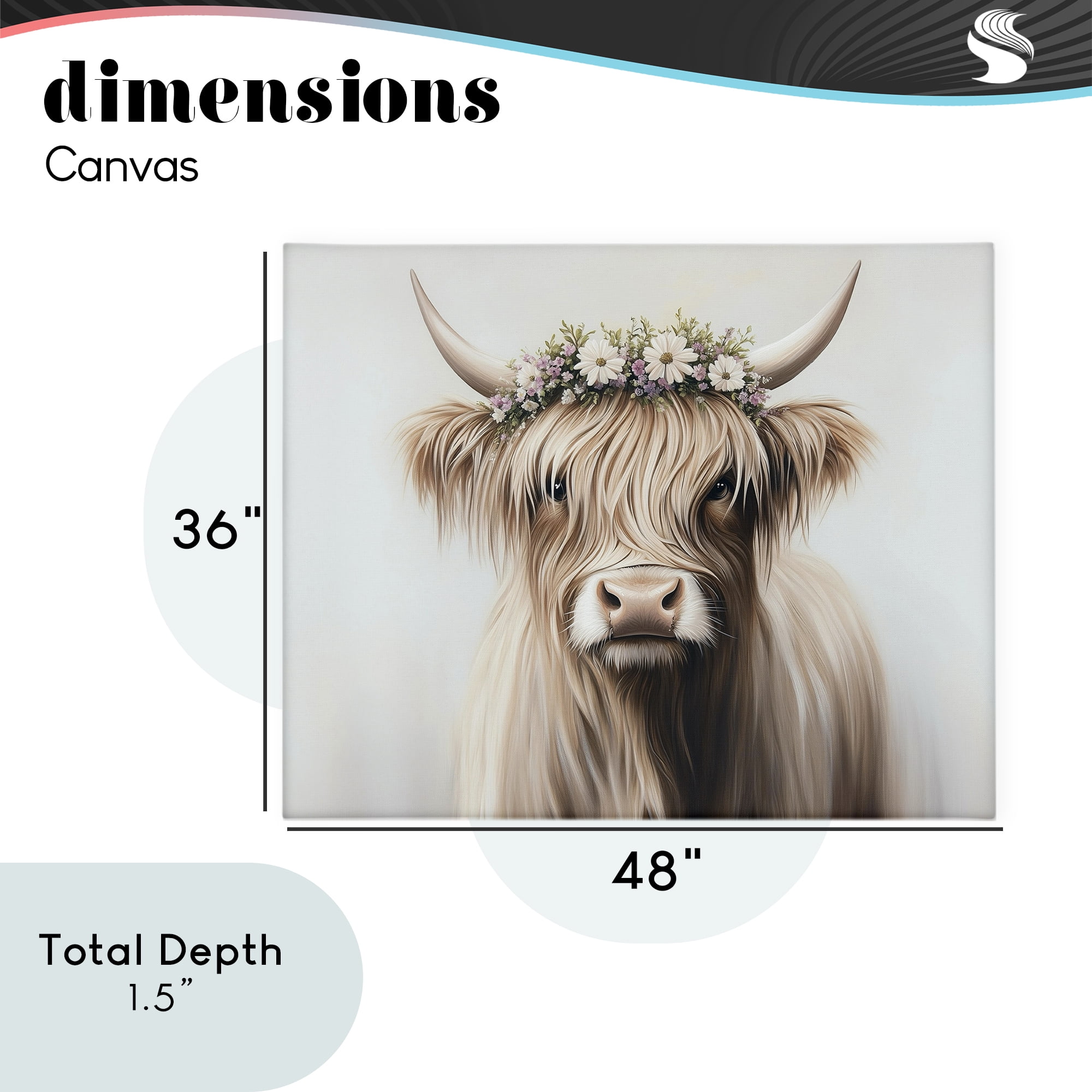 Shaggy Cattle Floral Crown Canvas Wall Art, design by Shawna Stewart