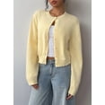 thumbnail image 3 of Women'S Button Down Long Sleeve Crewneck Crop Cardigan Sweater Cute Knitwear Clothes Yellow L, 3 of 7