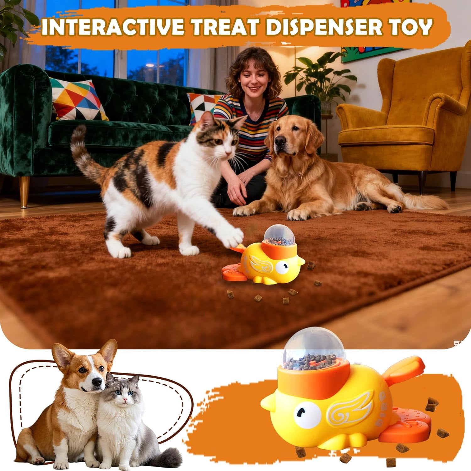 Interactive Treat Dispenser Toy,Dog Puzzle Toy, Duck Design Treat Dispenser Feeder for Mental Stimulation and Slow Eating in Indoor and Outdoor Play