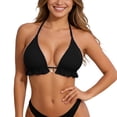 thumbnail image 2 of Bikini Top for Women Solid color String Halter Back-tie Ruffled hem Wire Free Triangle Cups Swimwear Top Only(Black,XL), 2 of 4
