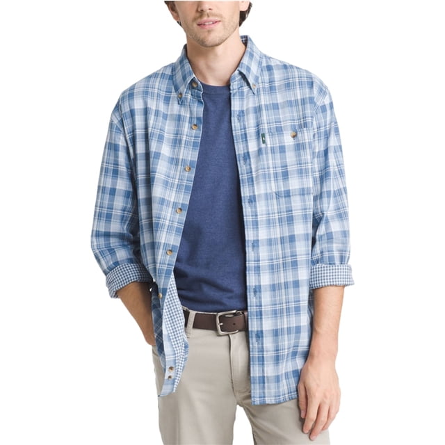GH Bass & Co. Camisa con botones de manga larga para hombre Lake Water, azul, grande G.H. Bass & Co. Botones al frente