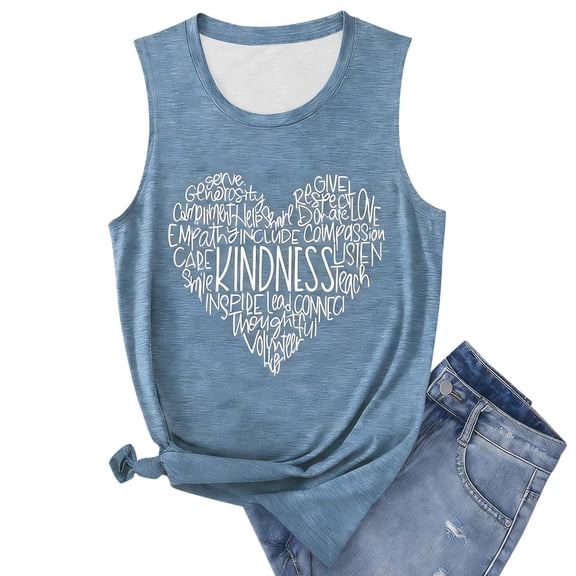 Casual Fashion Womens Sleeveless Round Neck Letter Print Tank Top For Daily Spring SummerNavyXL