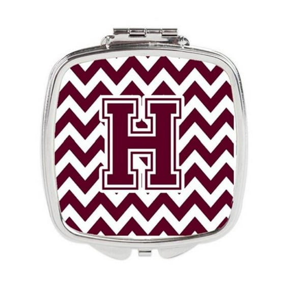 Carolines Treasures Letter H Chevron Maroon & White Compact Mirror - Maroon & White - 3in. H x 0.3in. W x 2.75in. L