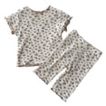 thumbnail image 3 of Girls Summer Outfits Toddler Strawberry Print Short Sleeve Top and Shorts Ice Silk Ac Suit Baby Girl Clothes Beige 18-24 Months, 3 of 7