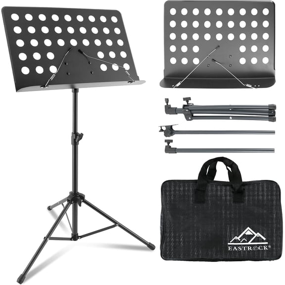 EASTROCK Music Stand Orchestral Sheet Stand with Metal deepened tray Band Stand for Guitar Violin Players,Dark Grey