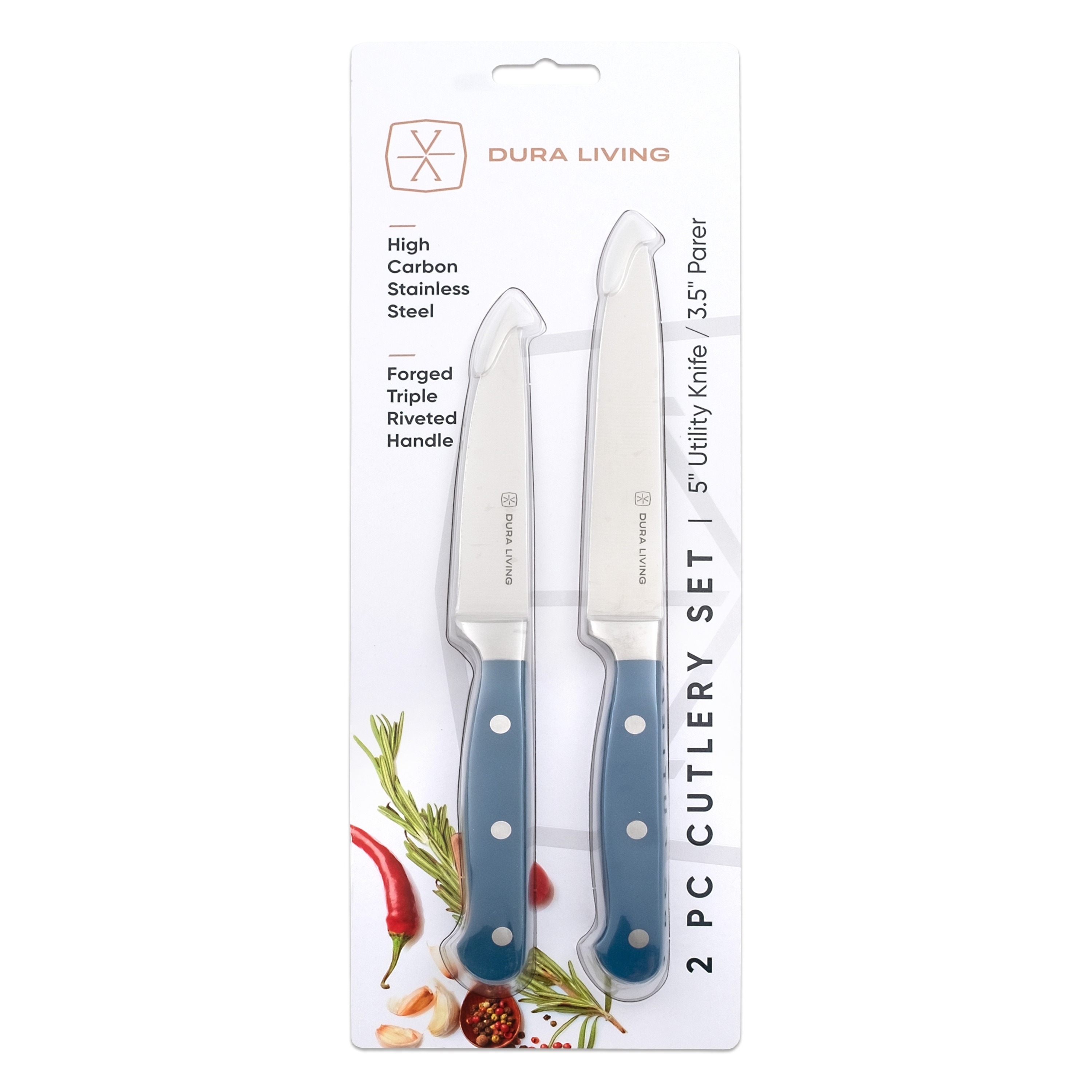 Dura Living 2-Piece Kitchen Knife Set - Classic Forged - High Carbon Stainless Steel blades, Royal Blue
