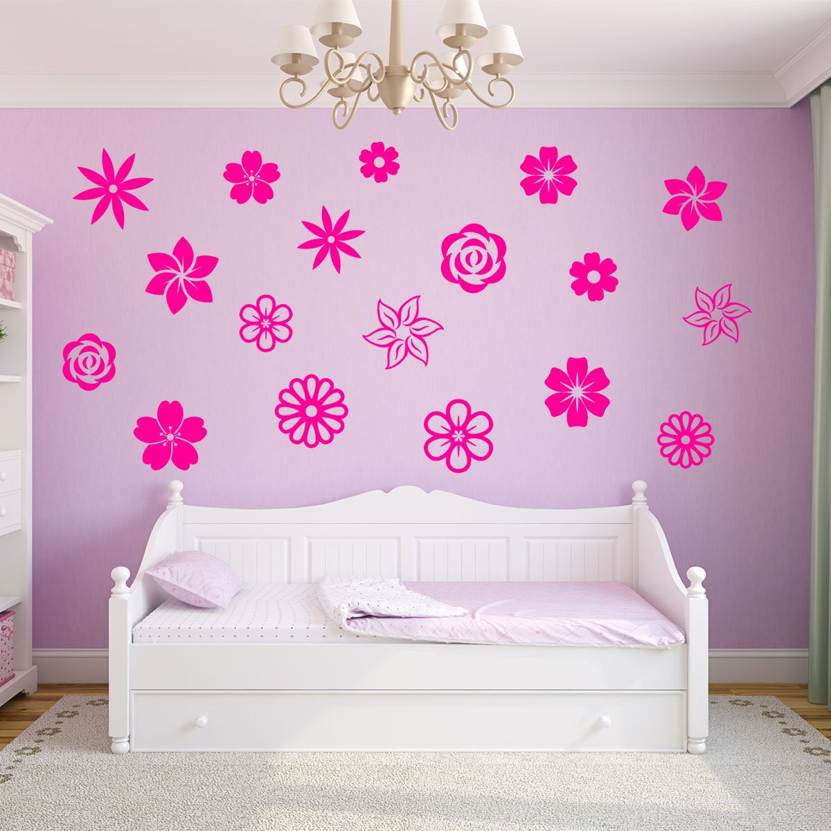 VWAQ Hot Pink Flower Wall Decals for Nursery Girls Room Flower Wall