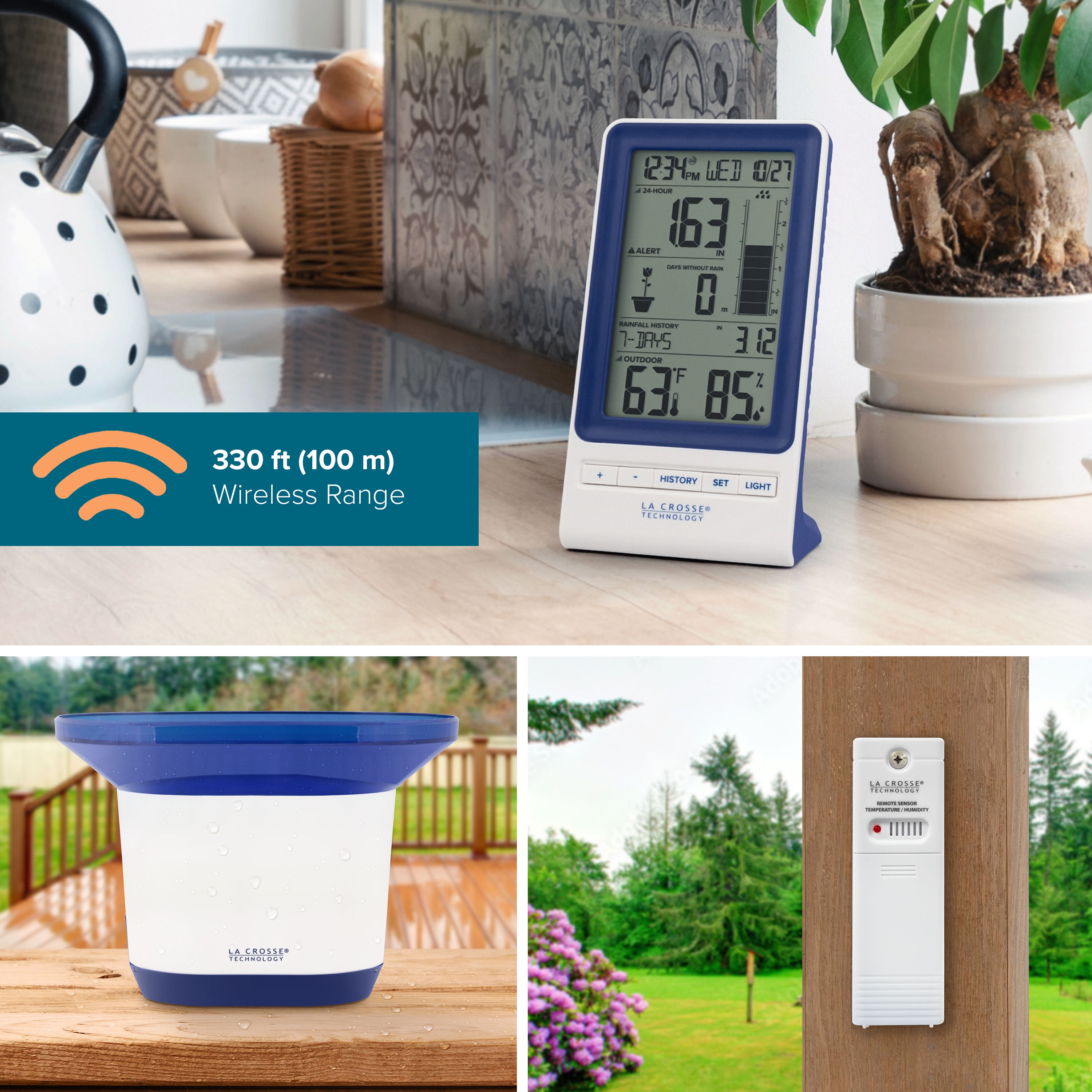 La Crosse Technology Wireless Rain Station with Temperature and Humidity, 724-1415BL