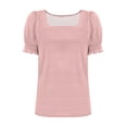 thumbnail image 5 of Htigea Women's Square Neckline Striped T-Shirts Smocked Cuffs Short Sleeve Tops Summer Casual Loose Fit Tees Pink S, 5 of 5