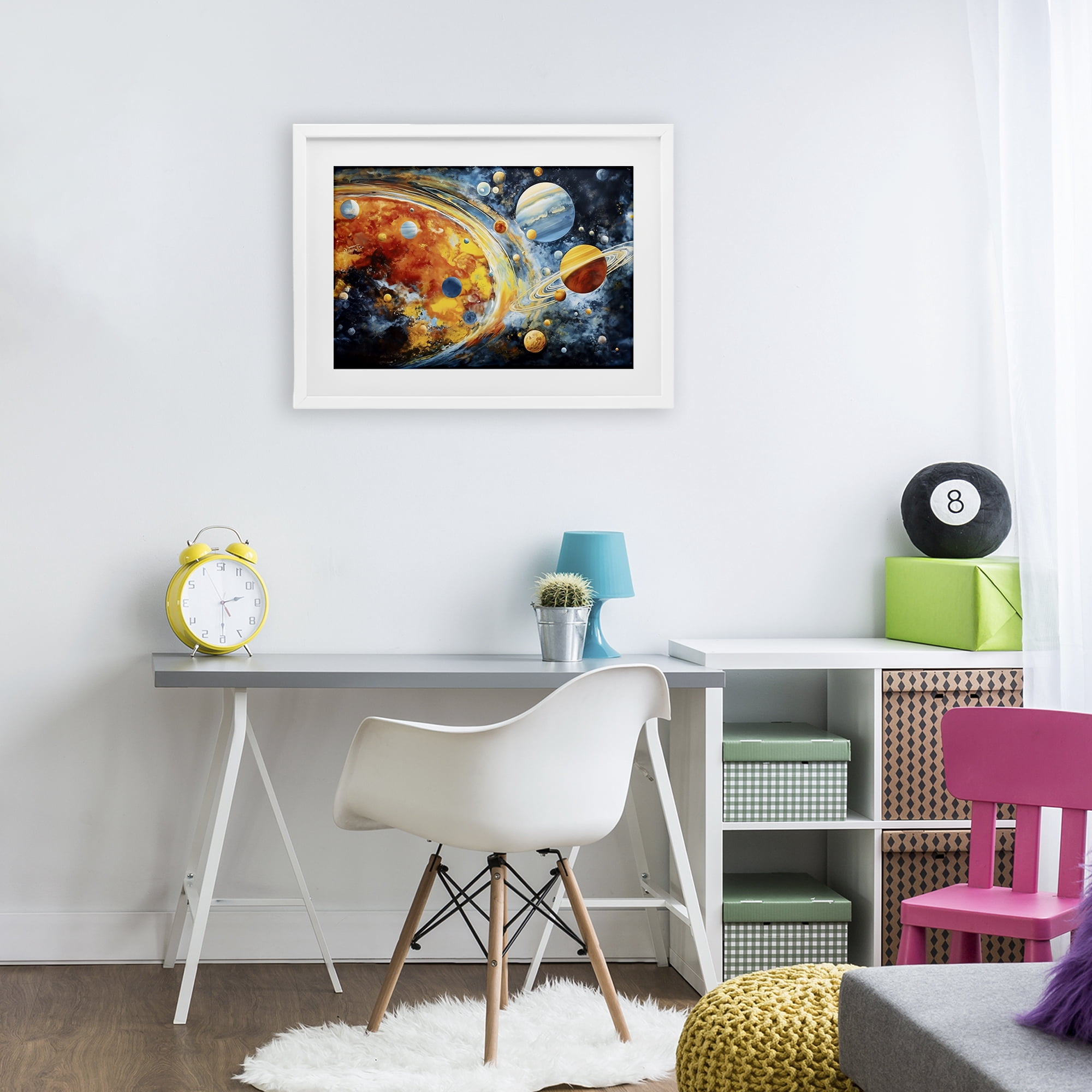 Stupell Industries Space Whirl Planets White Framed Print Under Glass, design by Ray Powers