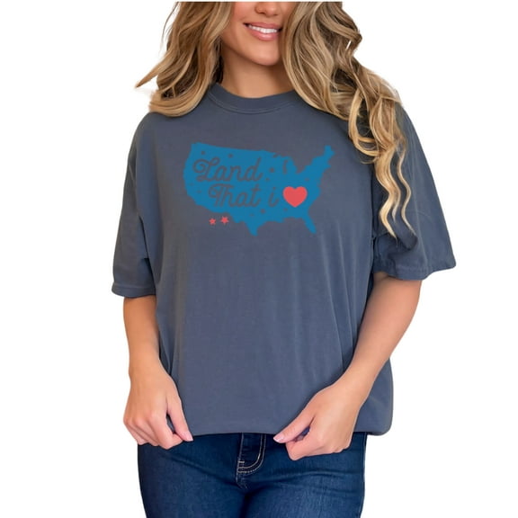 Land That I Love, USA Map, 4th of July Art, Denim Comfort Colors T-Shirt, Small