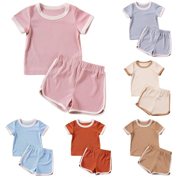 Infant Girls Set Short Sleeve Evening Summer for Girls Relaxed Comfortable Drawstring Lovely Shorts Set