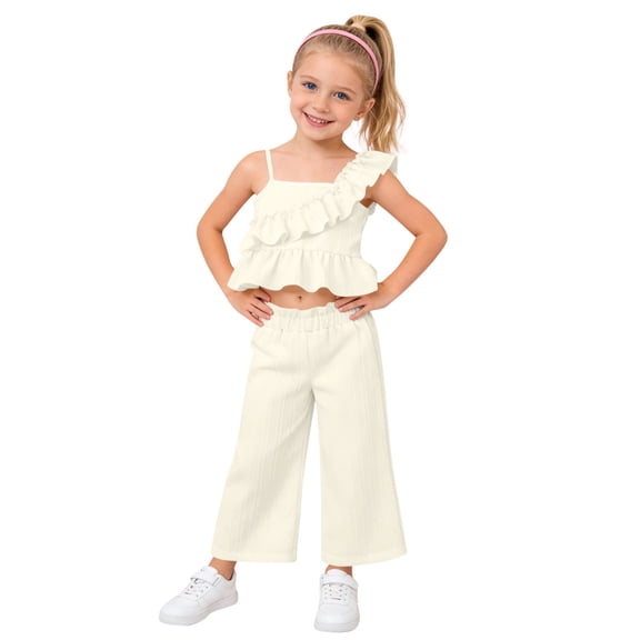 NAISIBABY Kids Girls Sets, Ruffle Cold Shouler Tops and Pleated Waist Pants Summer Fashion Outfit 2-Piece (2-8T)