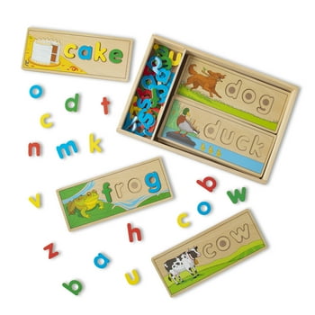 Melissa & Doug See & Spell Wooden Educational Toy With 8 Double-Sided Spelling Boards and 64 Letters