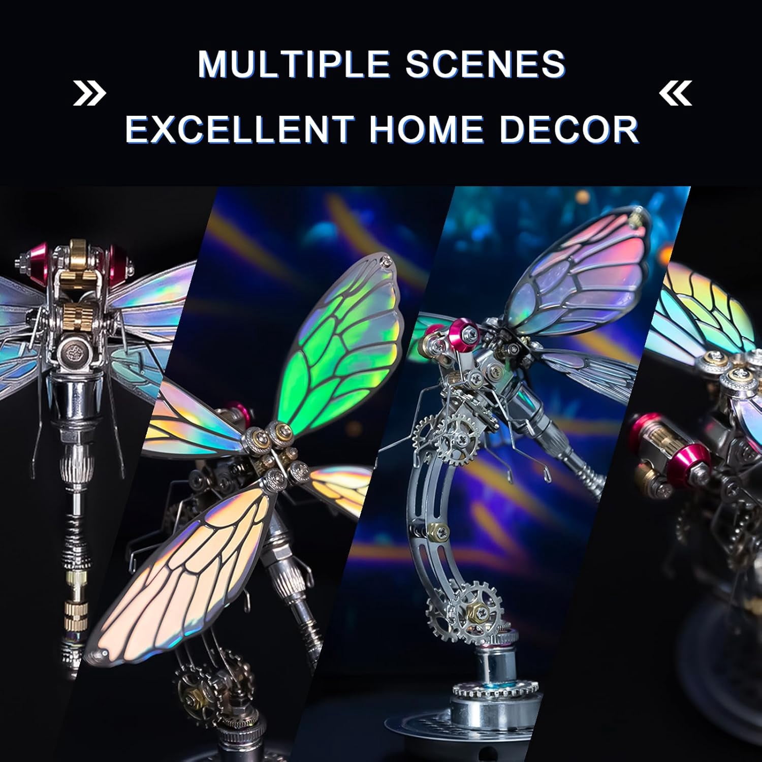 Mostarle 3D Metal Puzzle Cyberpunk Dragonfly, Color-Shifting Electroplated Wings, Adjustable Display, DIY Mechanical Model Kit for Adults & Teens, Gift