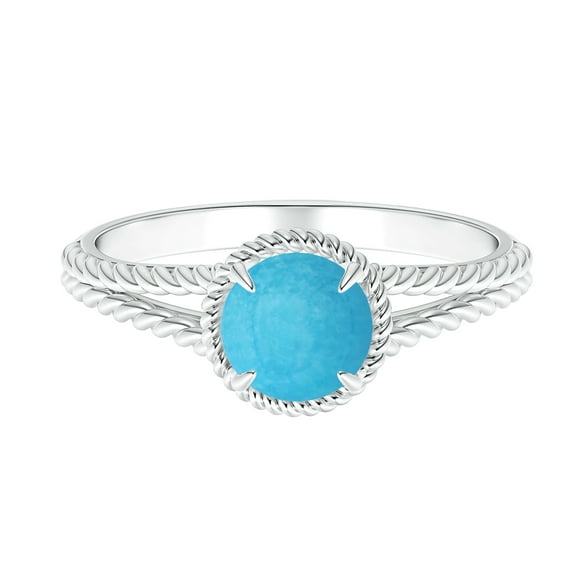Solid 925 Sterling Silver 0.50 Ctw Round Turquoise Gemstone Braided Stackable Women Ring