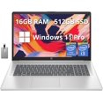thumbnail image 1 of HP 17.3" Full HD Laptop, Intel Core i3-1215U Processor, 16GB RAM, 512GB PCIe SSD, Intel UHD Graphics, Numeric Keypad, 720p HD Webcam, Windows 11 Pro, Natural Silver, 32GB Hotface USB Card, 1 of 7