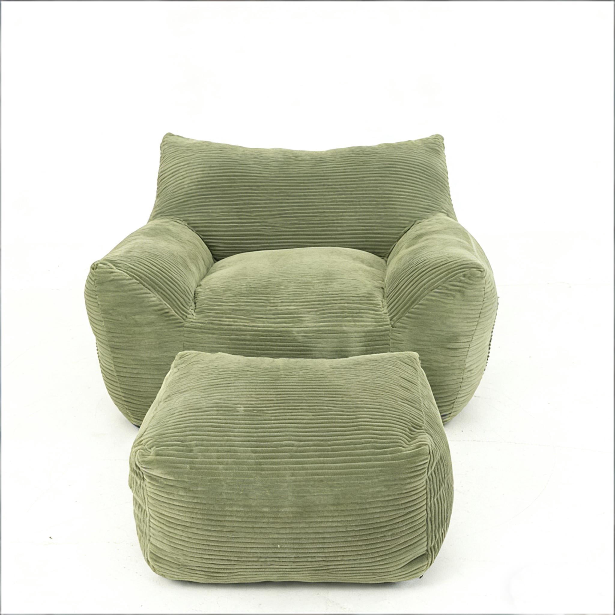 FHFO Giant Bean Bag Chair with Ottoman,Oversized Boneless Couch Chair in a Box, Comfy and Lazy Lounge for Dorm, Living Room, Bedroom, (42”x43”x31”)Green