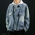thumbnail image 5 of Abrigo de Jeans para Hombre Empalmado Gris con Oveja Chaquetas de Mezclilla Hombre Cálidas Acolchadas de Lana Mangas Anchas Acolchado Corea de Tela Talla L Vaquero, 5 of 5
