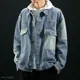 thumbnail image 5 of Abrigo de Jeans para Hombre Empalmado Gris con Oveja Chaquetas de Mezclilla Hombre Cálidas Acolchadas de Lana Mangas Anchas Acolchado Corea de Tela Talla L Vaquero, 5 of 5