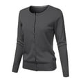 thumbnail image 2 of Lisingtool Cardigan for Women Women's Round Neck Cardigan Knitted Long Sleeved Large Yards Loose Solid Color Short Sweater Jacket Cardigan Womens Tops Dark Gray, 2 of 4