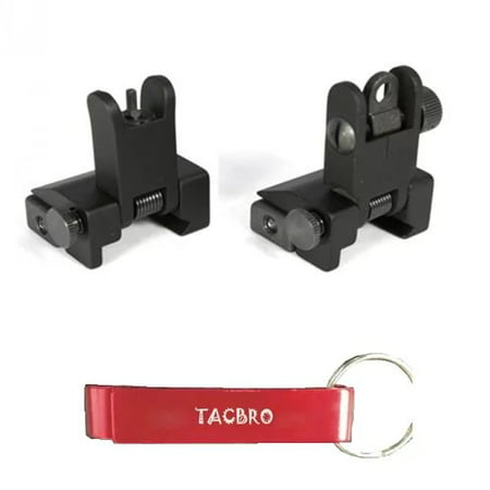 TACBRO Mini Flip-up Front & Rear Sight - Black with One Free TACBRO Aluminum Opener(Randomly Selected (Best Ar 15 Flip Up Rear Sights)