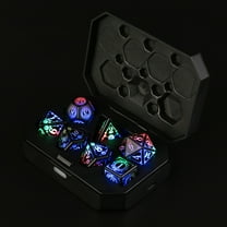 Electronic Luminescent Dice Set with 7 Multi-Sided Patterns and Charging Case Colorful Warm Light Decor for Gaming and Home