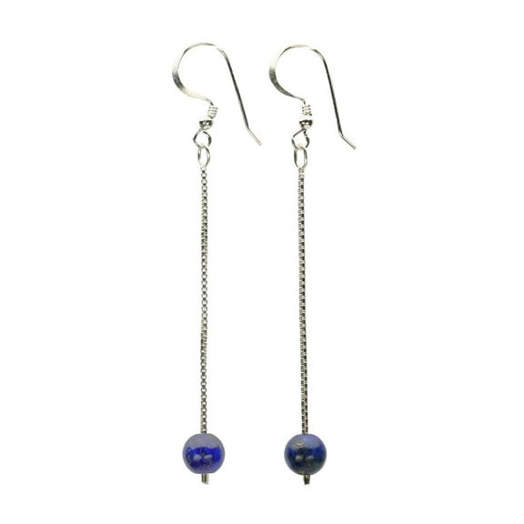 Blue Lapis Stone Drop Sterling Silver Box Chain Stiletto Earrings