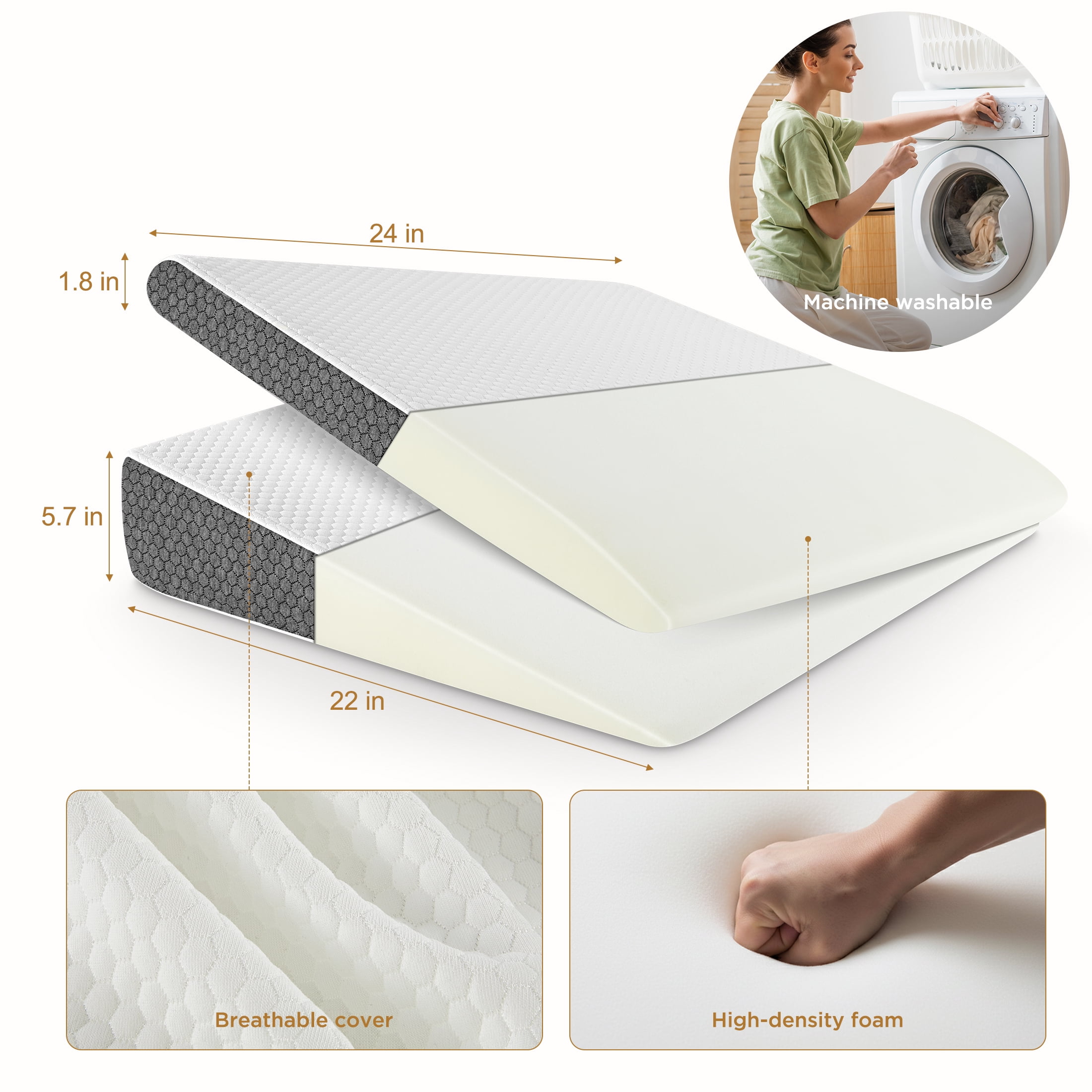 WANALIT Wedge Pillow for Sleep Apnea,2PCS Wedge Pillows for Acid Reflux,Bed Wedge Pillow Set for Sleeping,Back Pain,Gerd,Heartburn,Snoring,Triangle Elevated Pillow for After Surgery/Leg/Neck