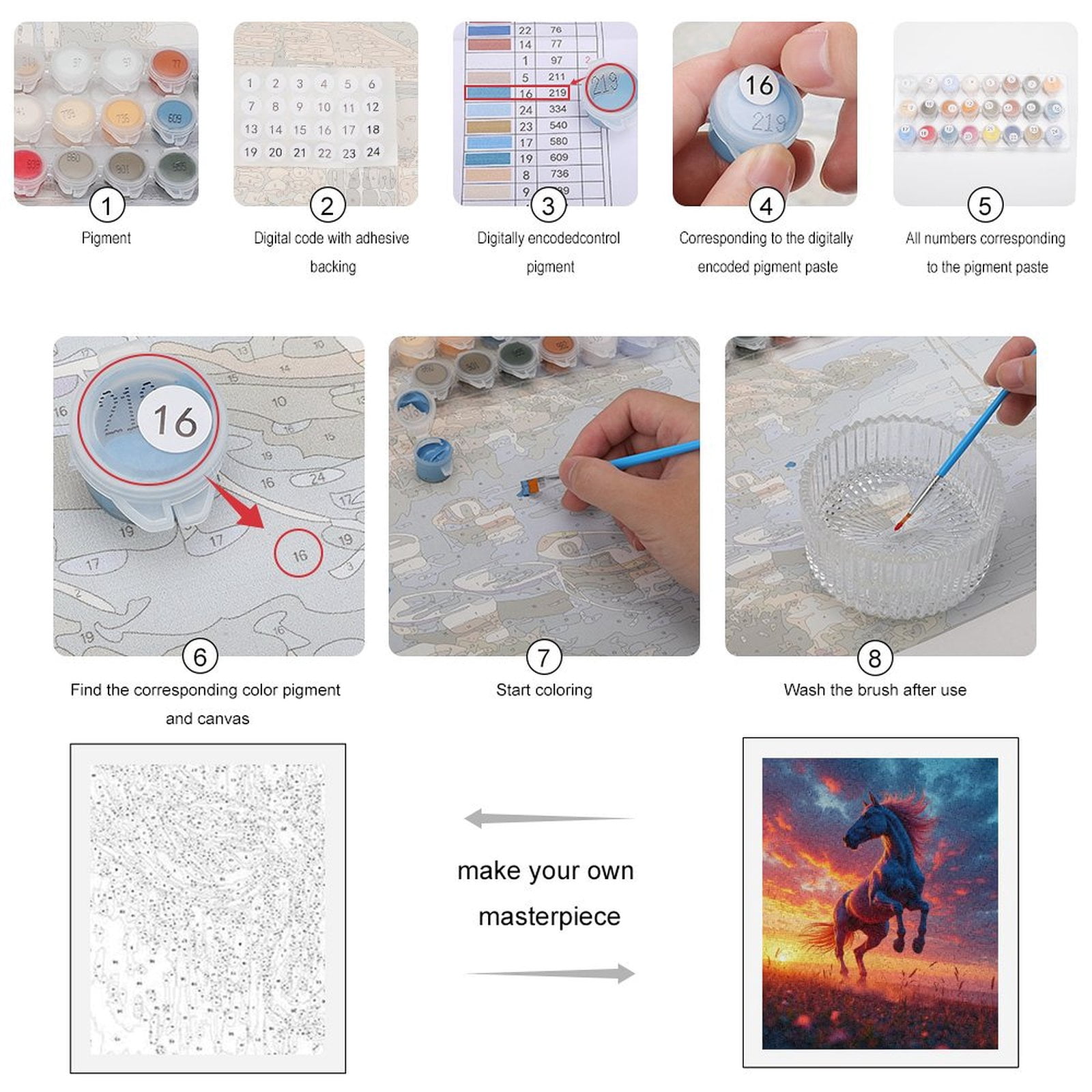 Paint by Numbers Kit for Adults, Horse Silhouette Sunset Sky Paint by Numbers, Easy Paint by Numbers Kit for Adults Beginner, DIY Adult Paint by Number Kits on Canvas, Home Decor