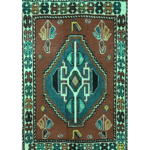 Ahgly Company Machine Washable Indoor Rectangle Persian Turquoise Blue Traditional Area Rugs, 2' x 4'