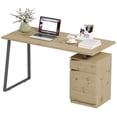 thumbnail image 1 of 53" Natural Wood Computer Desk with Cabinet & Drawer – Home Office Writing Table for Study Room & Workspace – Adjustable Shelf Included, 1 of 7