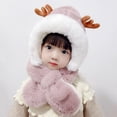 thumbnail image 1 of YAOBAMM Exquisite Children Hat Children Winter Hat Antler Decor Soft Thick Plush Warm Color Matching Integrated Hat Scarf Decorative Ear Neck Head Protection, 1 of 7
