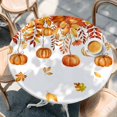 thumbnail image 2 of Thanksgiving Fall Pumpkins Round Tablecloth, Fitted Table Cover with Elastic for 45"-54" Round Tables, Orange Maple Leaf Autumn Table Cloth Outdoor Indoor Dinning Party Waterproof Tablecloths, 2 of 7