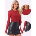 thumbnail image 2 of DARING DIVA Women's Mesh Glitter Round Neck Long Sleeve Sparkly Top M Red, 2 of 5