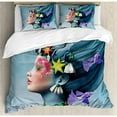 thumbnail image 3 of Mermaid Twin Size Duvet Cover Set, Woman with Underwater Themed Make Up Hairstyle Starfishes Seashells Fishes Bubbles, Decorative 2 Piece Bedding Set with 1 Pillow Sham, Multicolor, by Ambesonne, 3 of 3