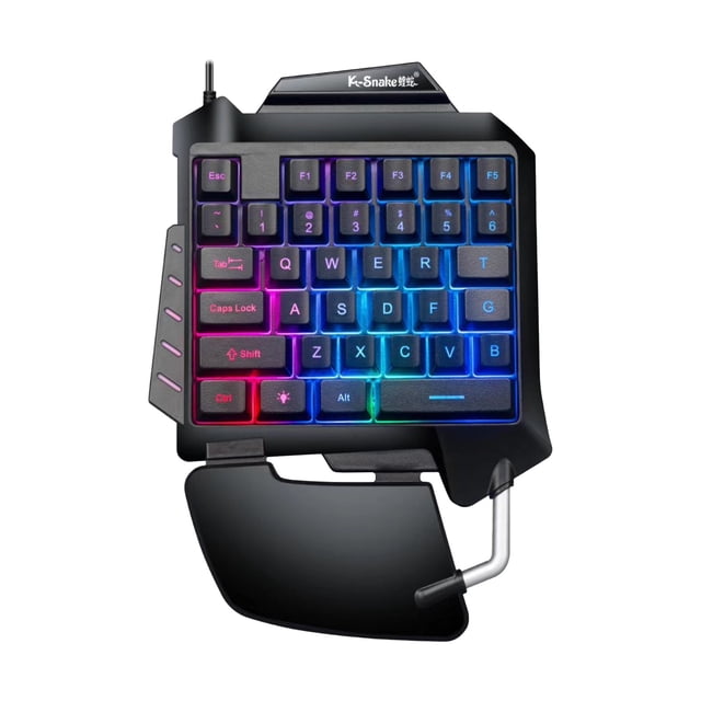 Bdday Colorful Light Effect Tilted Keyboard Layout With Light Carved Characters Ergonomic Design Full Key No Punch One Handed Mobile Game Keyboard