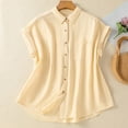 thumbnail image 2 of UAMVSH Cardigans en Coton et Lin pour Femmes Mode Coupe Ample Manches Courtes avec Poches Vestes Décontractées à Col Rabattu (TG, Beige), 2 of 7