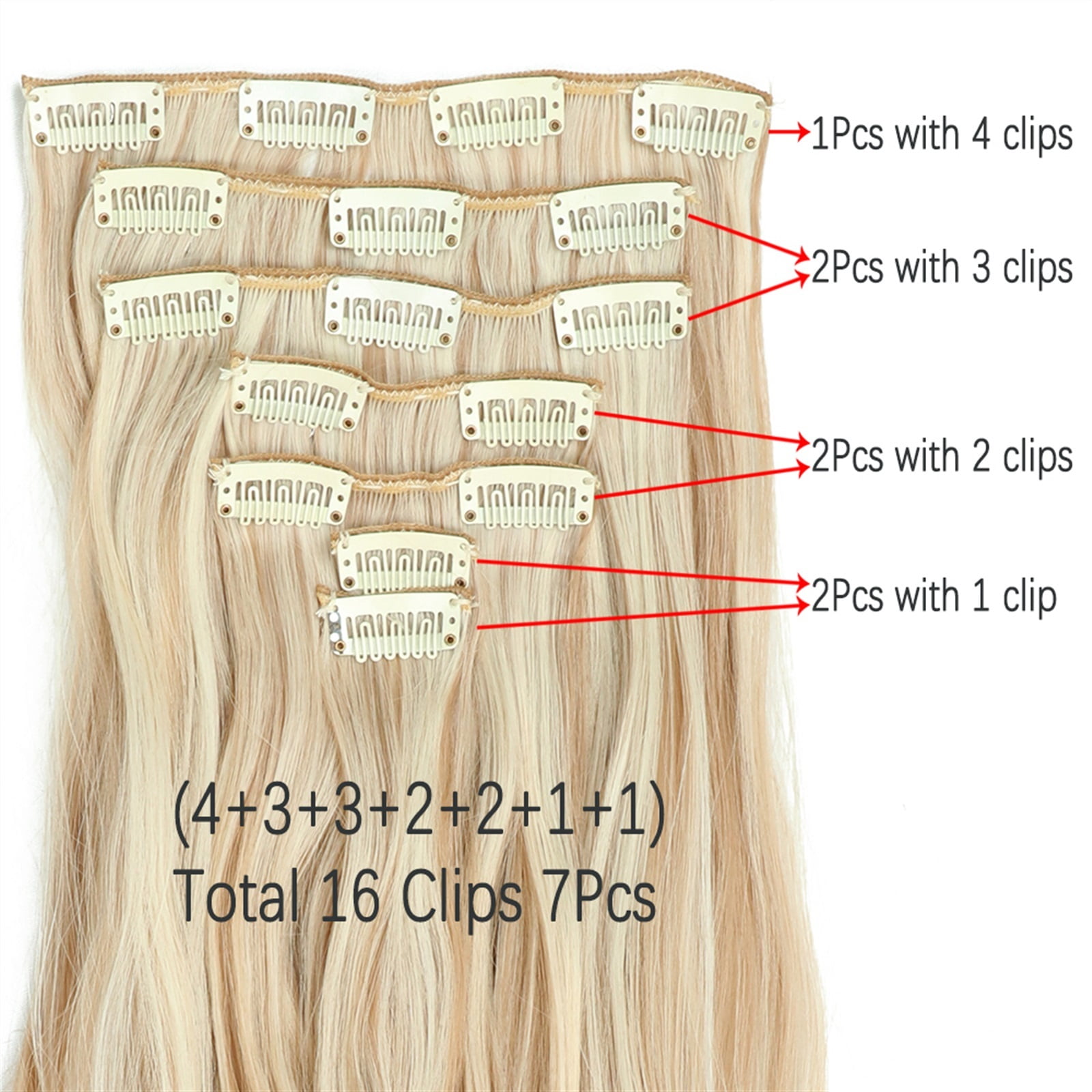Clip In Hair Extensions Long Wavy 7 PCS Invisible Clip Thick Hairpieces Golden Blonde Hair Piece Soft Full Head Synthetic Fiber for Women, 22 Inches