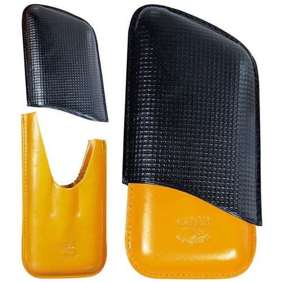 3 Finger cigar leather case - Black and Yellow- genuine Italian leather