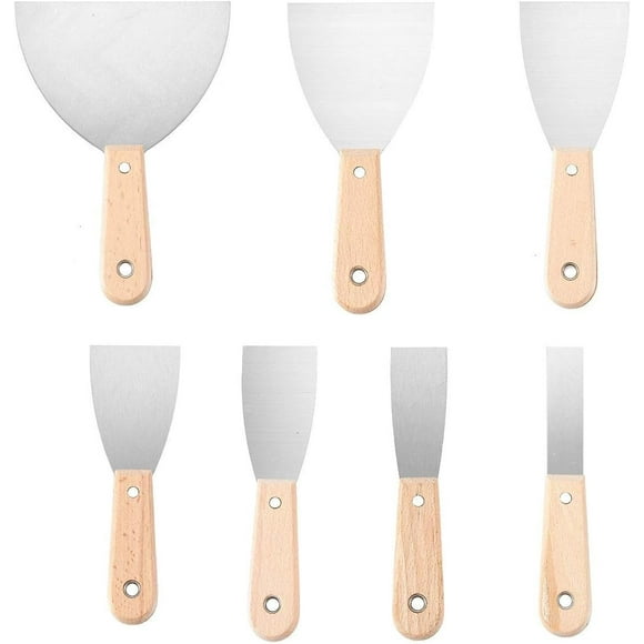 FYBTO 2-5 Inch Putty Knife with Wooden Handle Paint and Wall Flexible Scraper Carbon Steel Drywall Taping Knife for Spackle Spreading Scraping Walls Floors Tile Tool 1set-0621