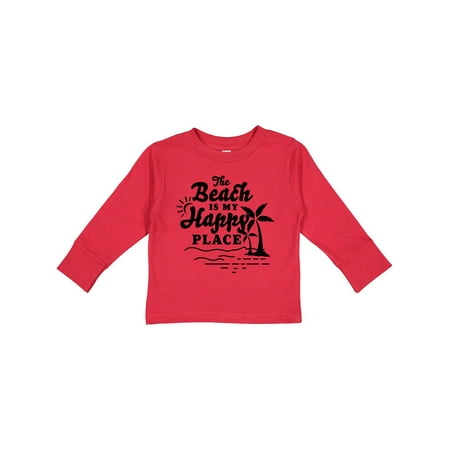 

Inktastic The Beach is My Happy Place with Palm Trees Gift Toddler Boy or Toddler Girl Long Sleeve T-Shirt