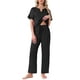 thumbnail image 1 of INSPIRAR CHIC Pijamas de Satén para Mujeres, Camisa de Manga Corta con Cuello en V y Pantalones Largos, Conjunto de Ropa de Casa Suave Pjs Set L Negro, 1 of 6