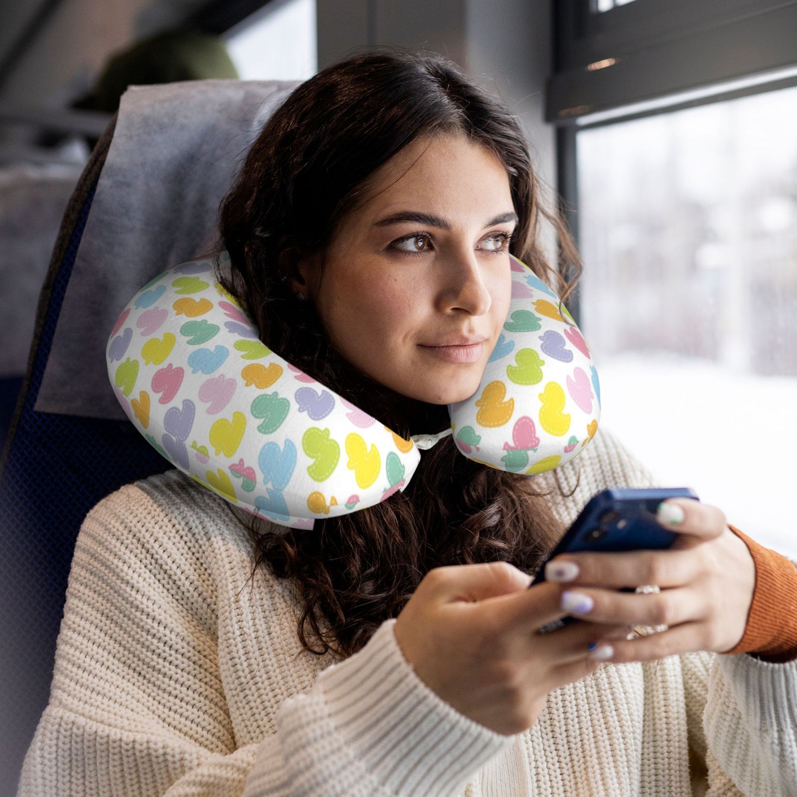 Xecao Colorful Rubber Duck Print Memory Foam Cervical Neck Pillow Versatile U-Shaped Pillows for Home,Office,Camping,Travelling,Soft Washable Cover