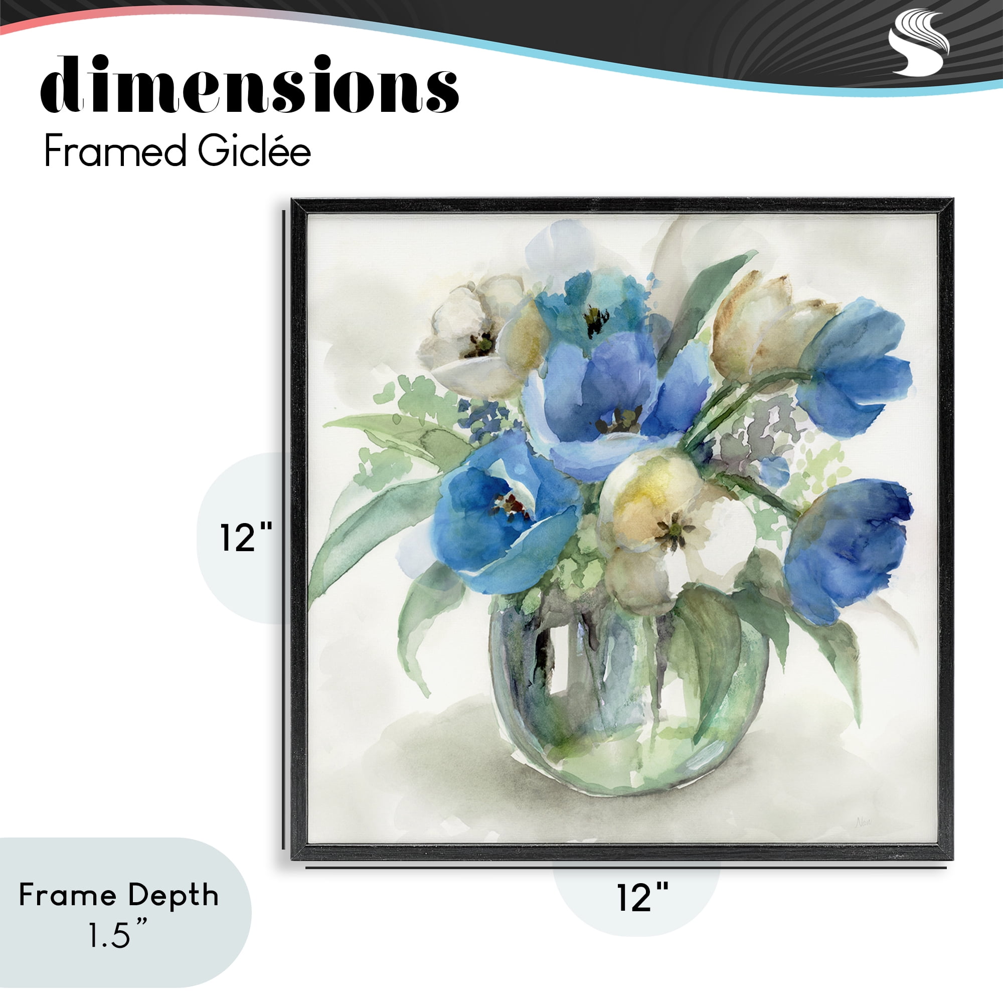 Stupell Industries Blue Tinted Flower Pot Black Framed Giclee Art, design by Nan